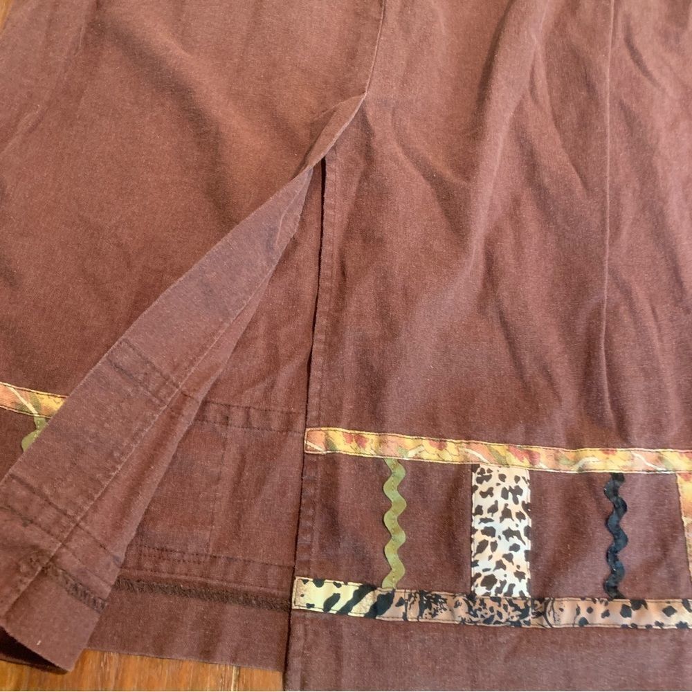 Stonebridge Brown Linen MIDI Skirt Ric Rac Animal Print Teacher XL - Picture 3 of 8